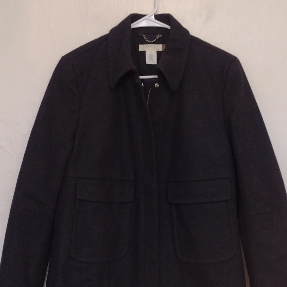 J Crew Black Charcoal Heavy Wool Blend Full Zip Long Winter OverCoat Size S